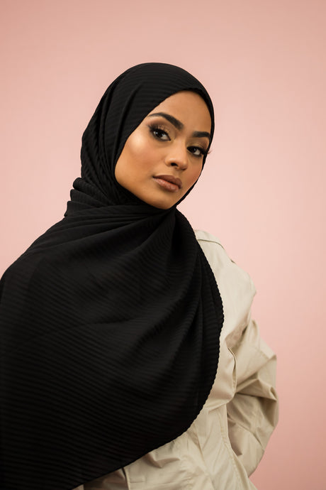 The Black Pleated Chiffon by Suriah Scarves