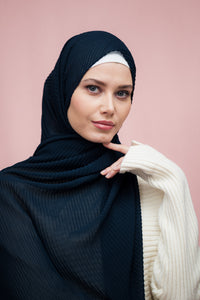 The Navy Pleated Chiffon Hijab