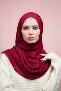 The Rosey Red Pleated Chiffon Hijab
