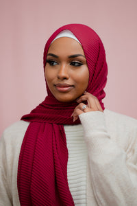 The Rosey Red Pleated Chiffon Hijab