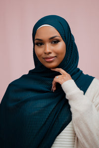 The Navy Pleated Chiffon Hijab