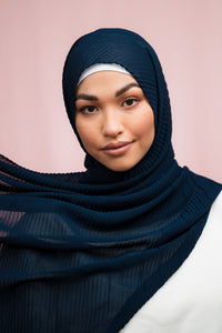 The Navy Pleated Chiffon Hijab