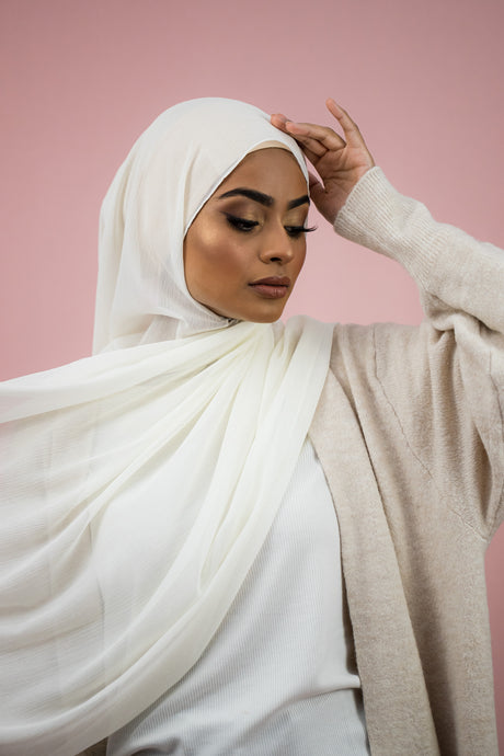 The white Hijab Shimmer Chiffon by Suriah Scarves